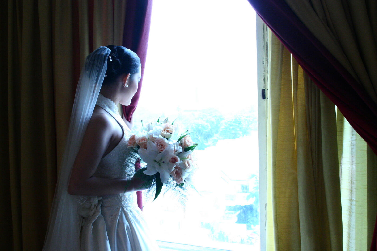 Wedding Day Bridge photoshoot by the window